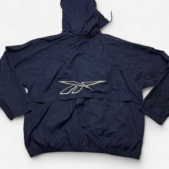 Reebok Navy Windbreaker Jacket XL Vintage Hooded Full Zip - Picture 2 of 6